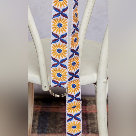 POL BELT181 Embroidered Floral Belt - Blue and Yellow 47” long main image 2